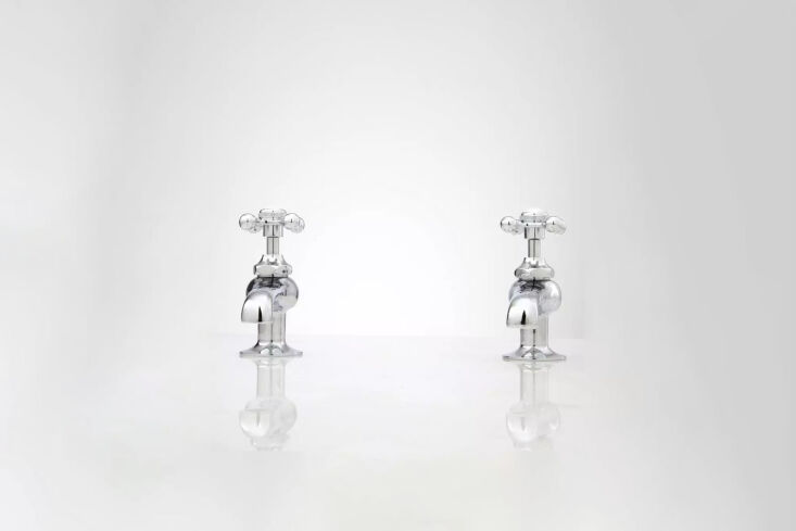 the reproduction cross handle sink faucets pair in chrome are \$\169 at signatu 23