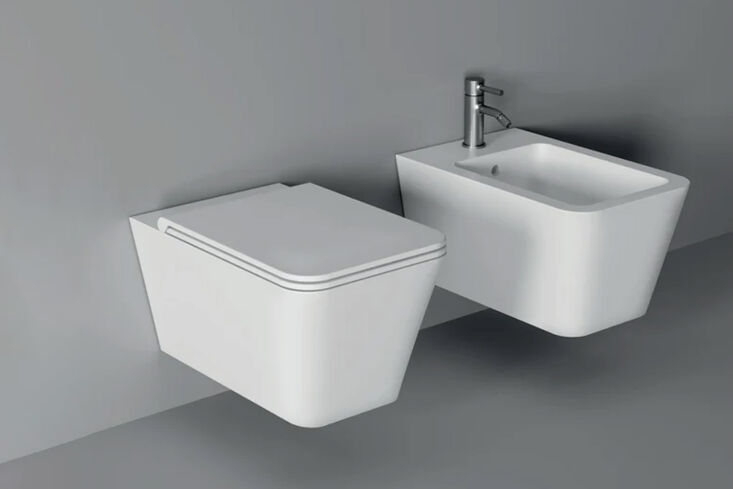 from alice ceramica, the hide square wall hung ceramic toilet is designed by ma 23
