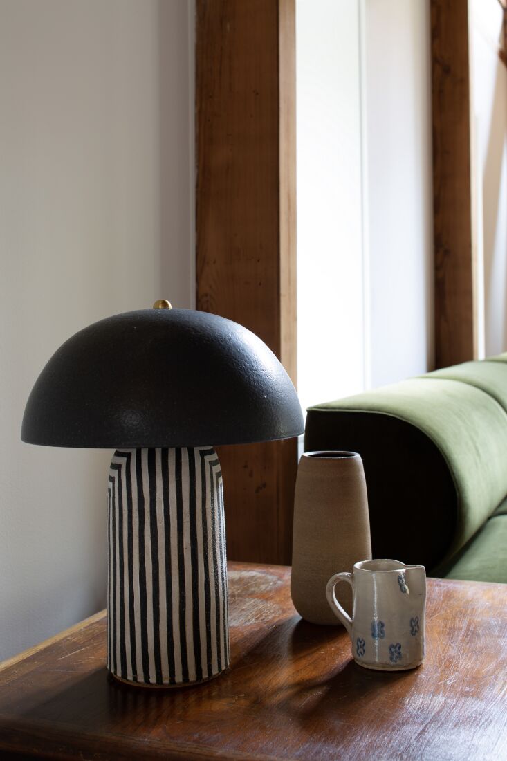 a striped tera lamp by ceramicah of la. 26