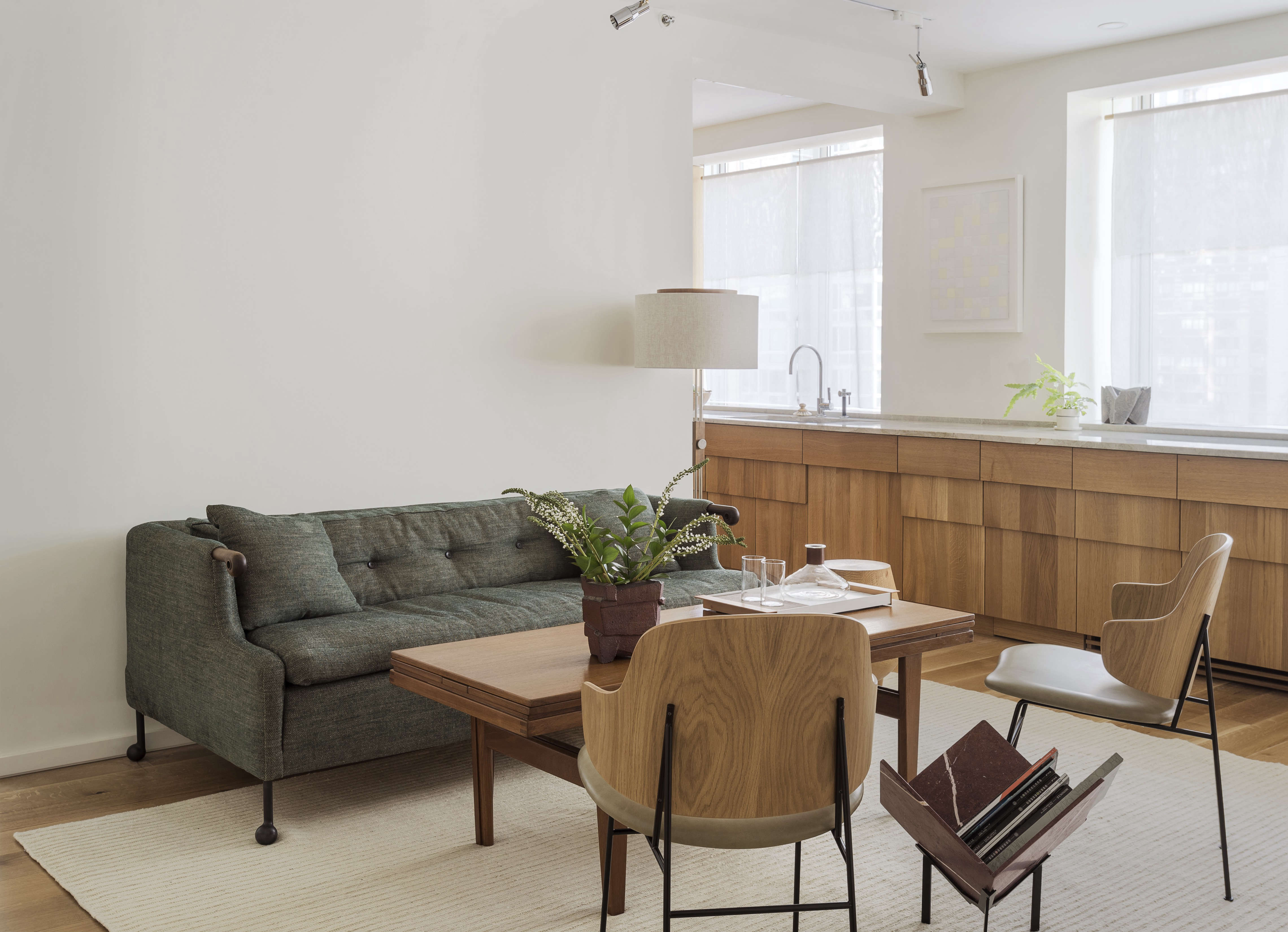 workstead nyc one bedroom remodel combined living room kitchen with custom oak  17