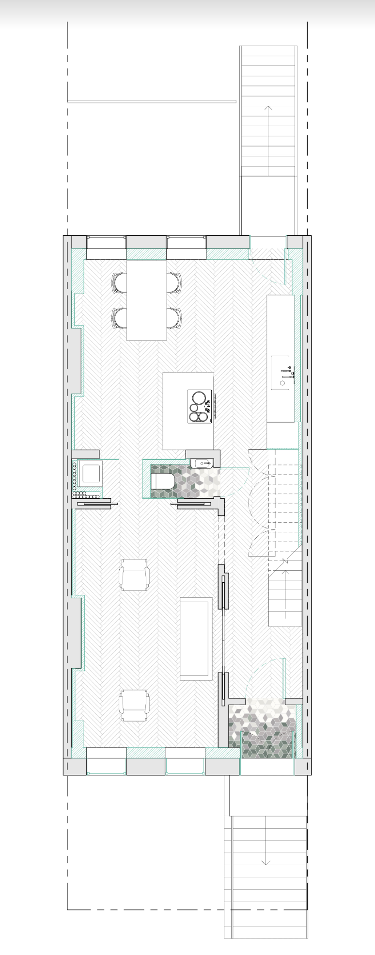 the architects were able to make the most of the sliver of divider space betwee 26